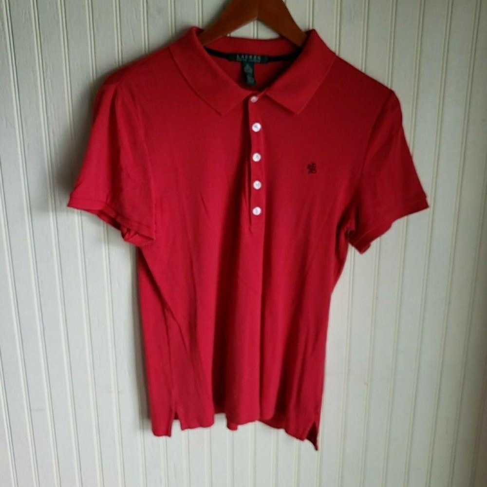 Lauren Ralph Lauren Polo Shirt Womens XL Pink Collared Short Sleeve Cotton‎ Top
